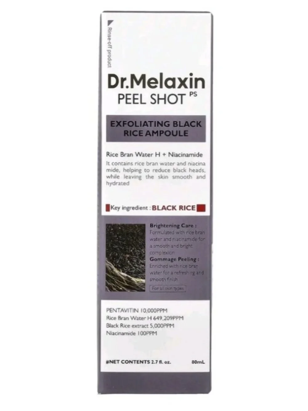 Dr. Melaxin Peel Shot Exfoliating Black Rice Ampoule Reduces Blackheads EXP 8-28